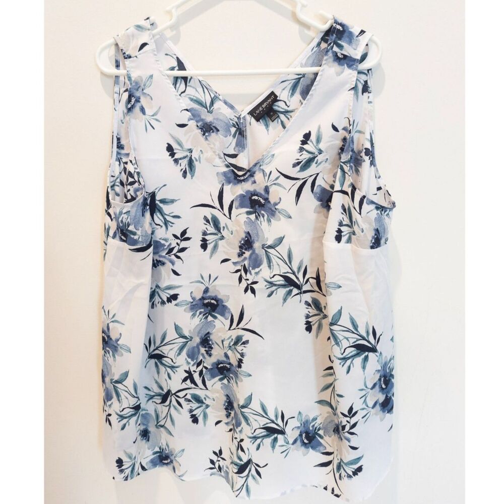 Lane Bryant women's white floral tank blouse size 18